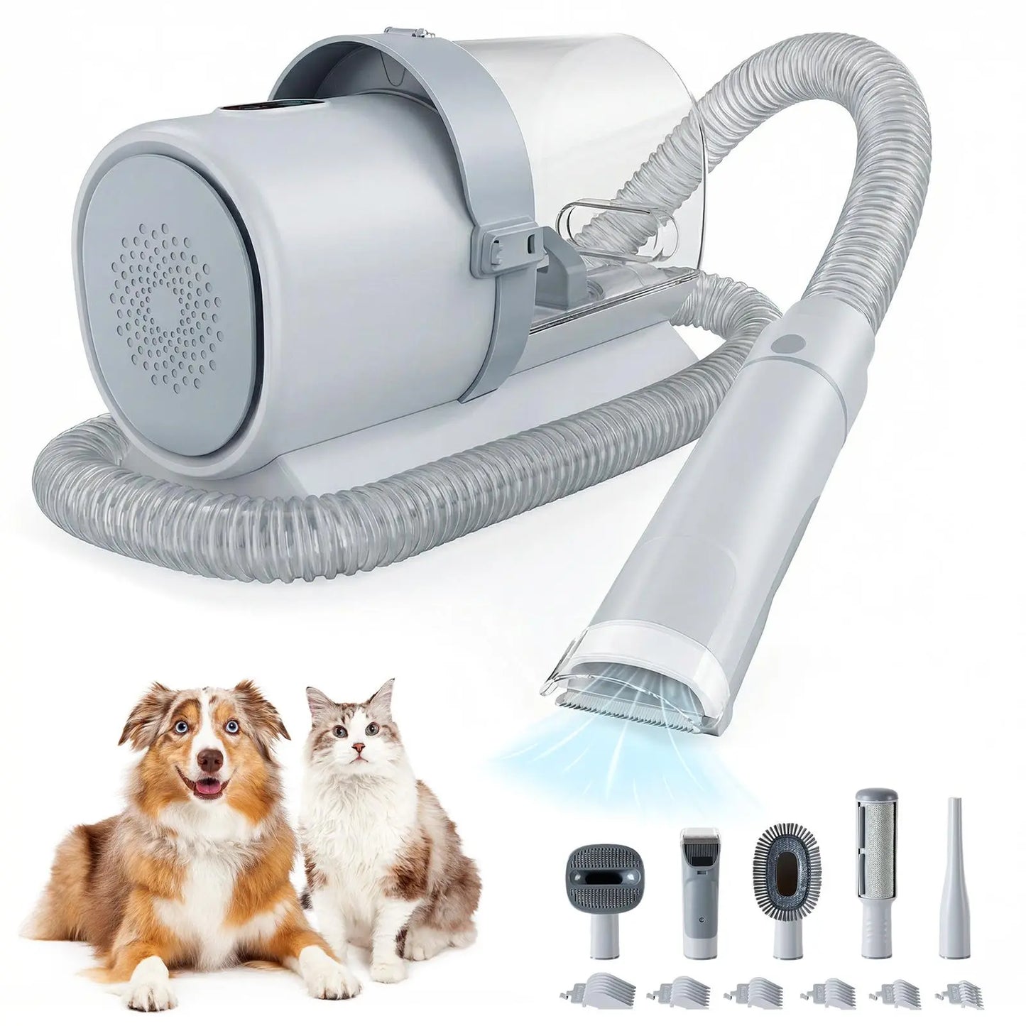 Pet Grooming Vacuum Kit with Cordless Low Noise Dog Clippers, 2.5L Cup, 3 Suction Modes, and 5 Groomer Tools, Hair Trimmer