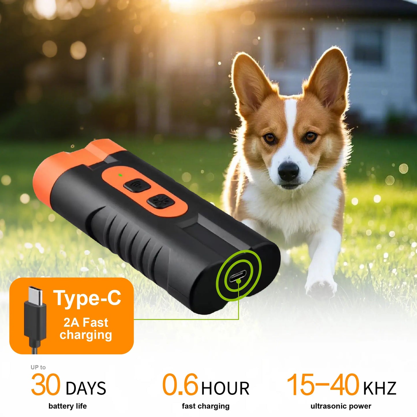 Ultrasonic Dog Barking Deterrent Training Tool - Usb-Rechargeable, Dual Emitters, 50Ft Range, 25Khz Frequency, Flashlight, Portable Grip, Kit Included for Indoor & Outdoor Dog Behavior Control
