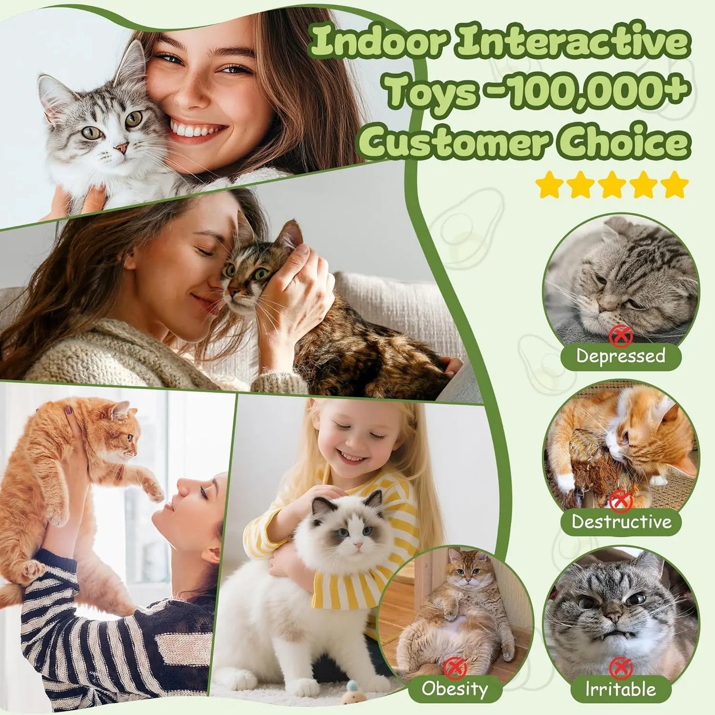 Interactive Cat Toys for Indoor Cats,Electric Hanging Door Clip Kitty Toy(Non Trace Self-Adhesive),Automatic Cat Wand Toy Chase Feather Toys for Bored Indoor Adult & Kitten Cats(Green)