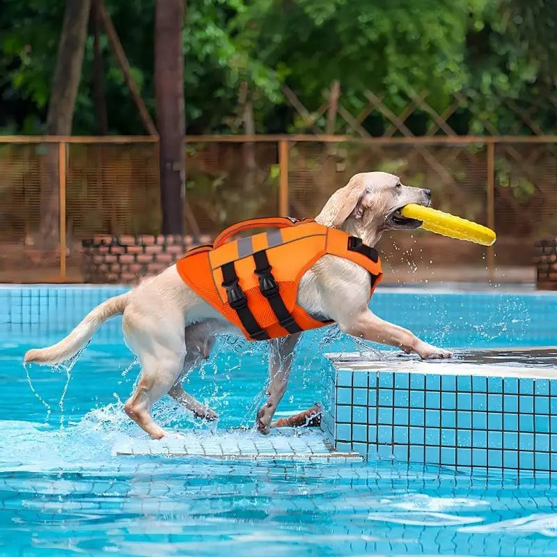 Kuoser Dog Life Jacket Large, High Flotation Puppy Safety Vest for Swimming Boating, Reflective Water Vest Pet Life Preserver with Rescue Handle