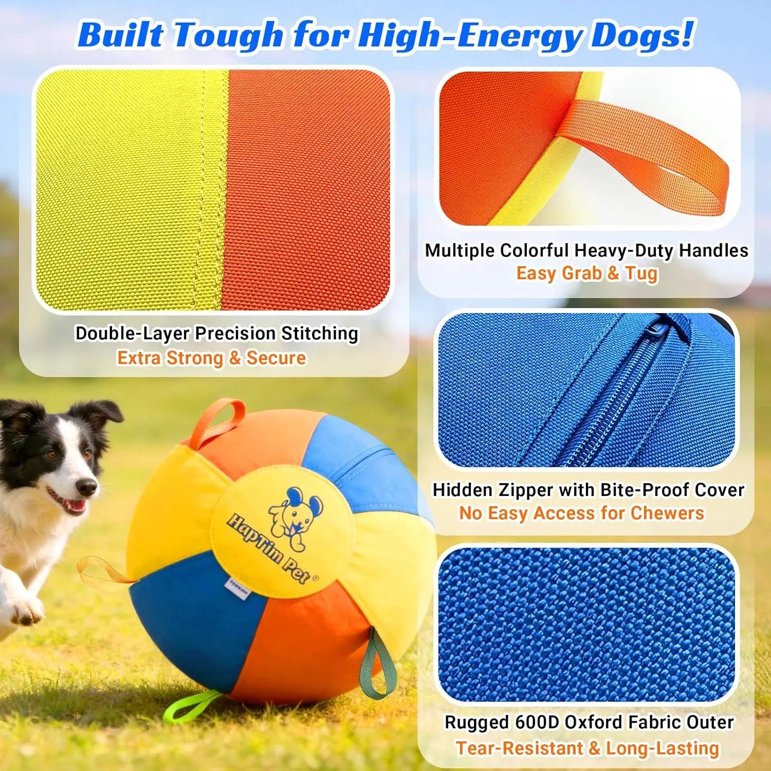 Hap Tim Herding Ball for Dogs Interactive Large Dog Ball with Handles Durable Outdoor Training Dog Toy for Medium to Large Dogs Corgis Australian Shepherd Cattle Dog Border Collie & Horses (NOT for Aggressive Chewing)