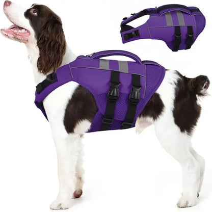 Kuoser Dog Life Jacket Large, High Flotation Puppy Safety Vest for Swimming Boating, Reflective Water Vest Pet Life Preserver with Rescue Handle