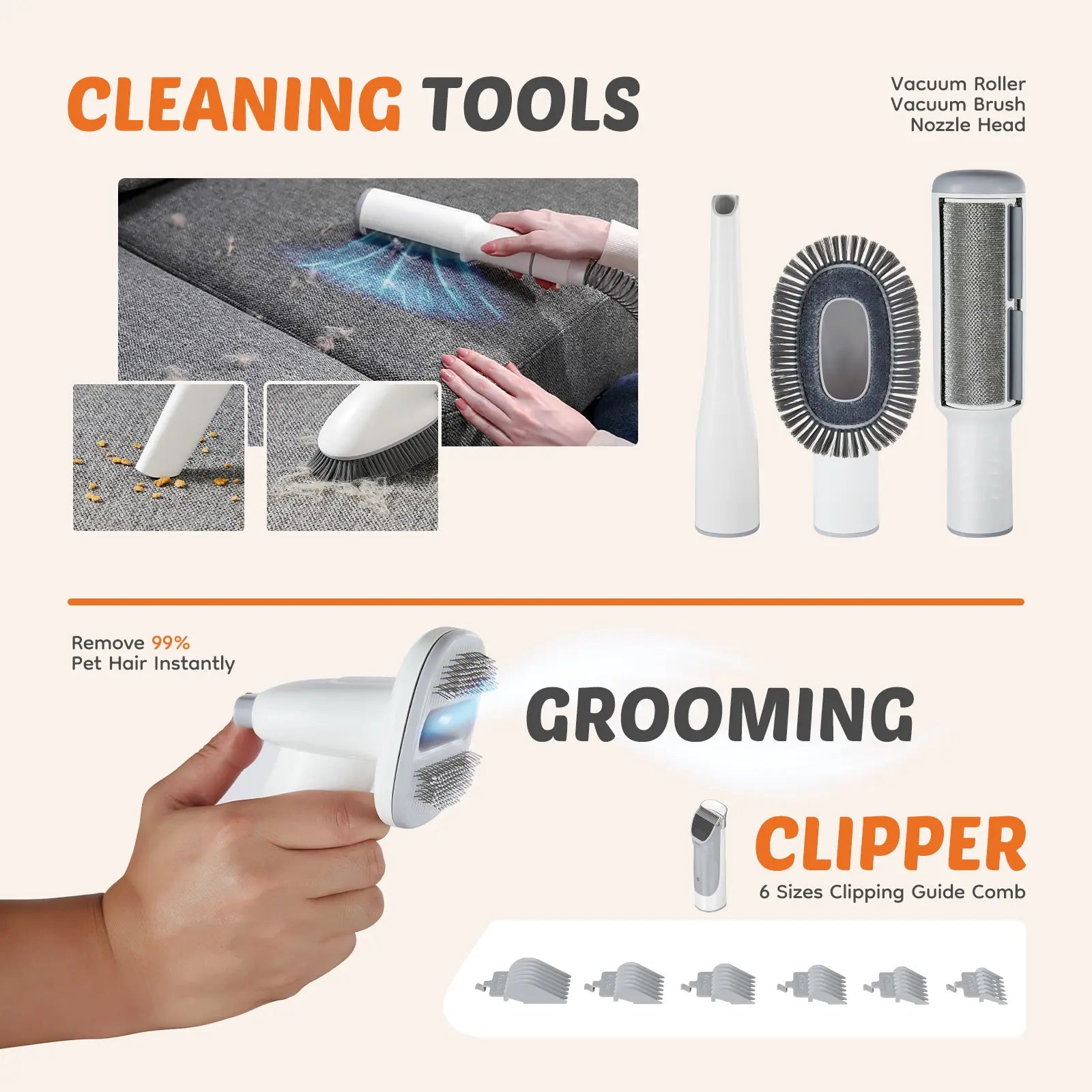 Pet Grooming Vacuum Kit with Cordless Low Noise Dog Clippers, 2.5L Cup, 3 Suction Modes, and 5 Groomer Tools, Hair Trimmer