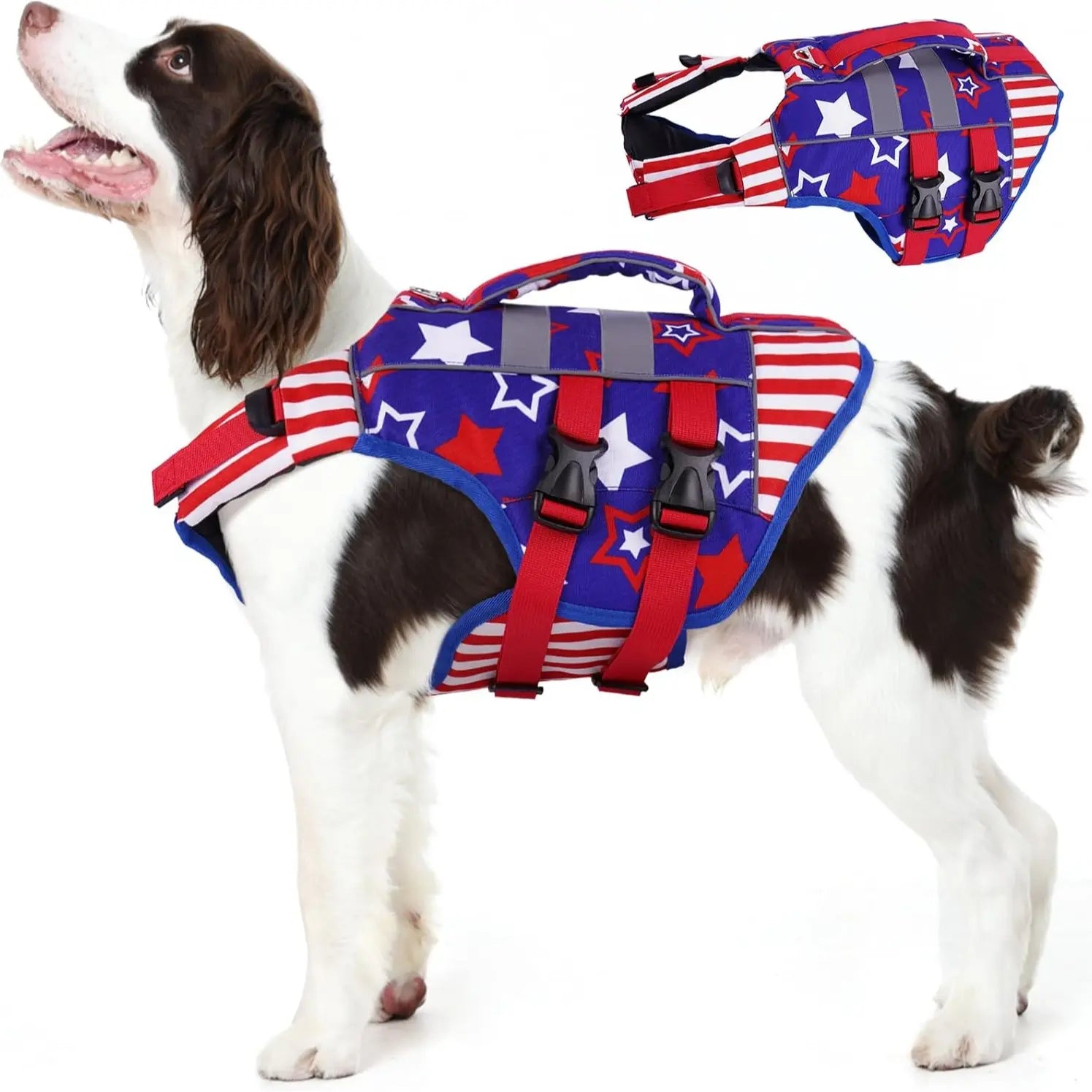 Kuoser Dog Life Jacket Large, High Flotation Puppy Safety Vest for Swimming Boating, Reflective Water Vest Pet Life Preserver with Rescue Handle