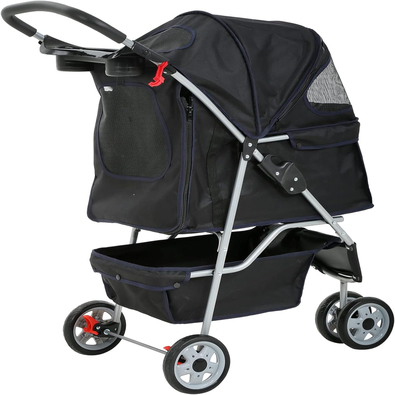 3-Wheel Foldable Pet Stroller for Small Dogs & Cats, Black