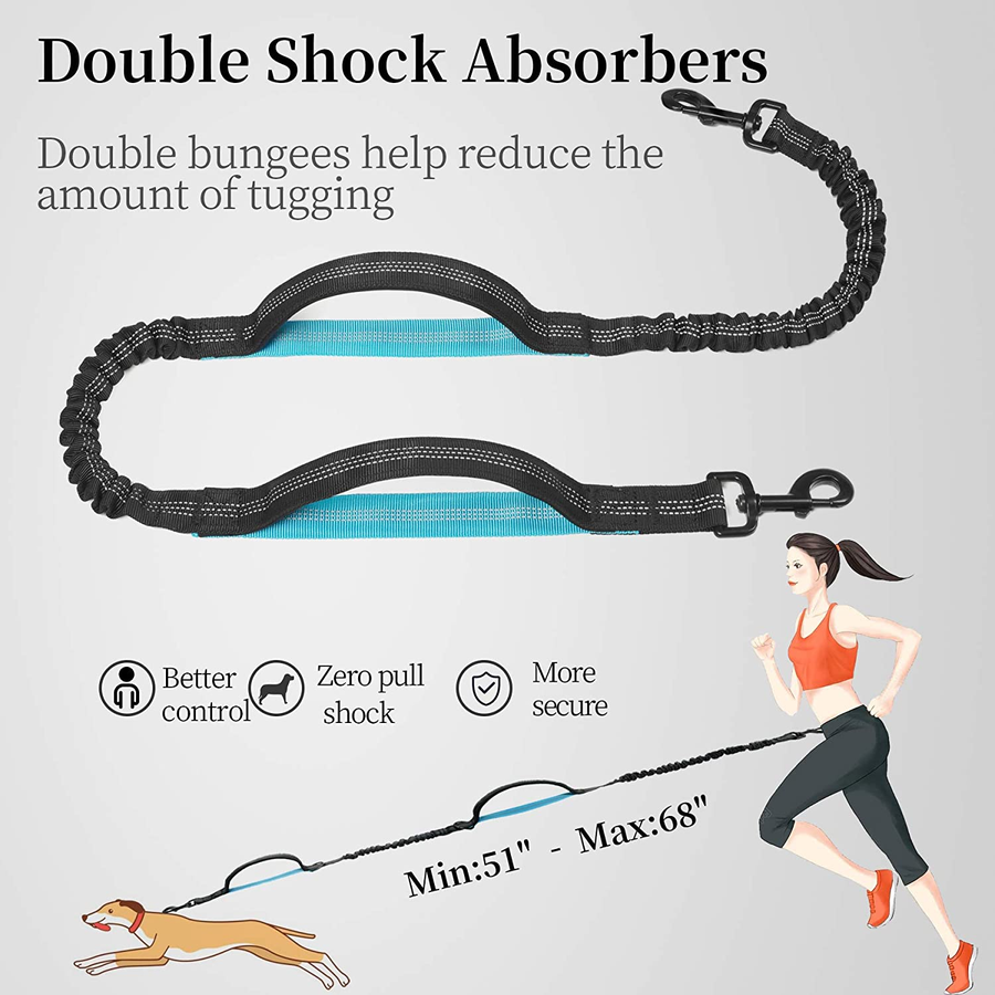 Hands-Free Dog Leash with Zipper Pouch & Bungee, Medium Black