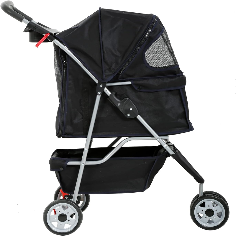 3-Wheel Foldable Pet Stroller for Small Dogs & Cats, Black