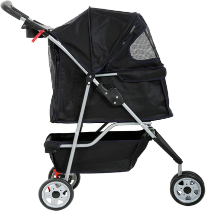 3-Wheel Foldable Pet Stroller for Small Dogs & Cats, Black