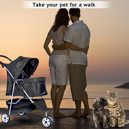 3-Wheel Foldable Pet Stroller for Small Dogs & Cats, Black