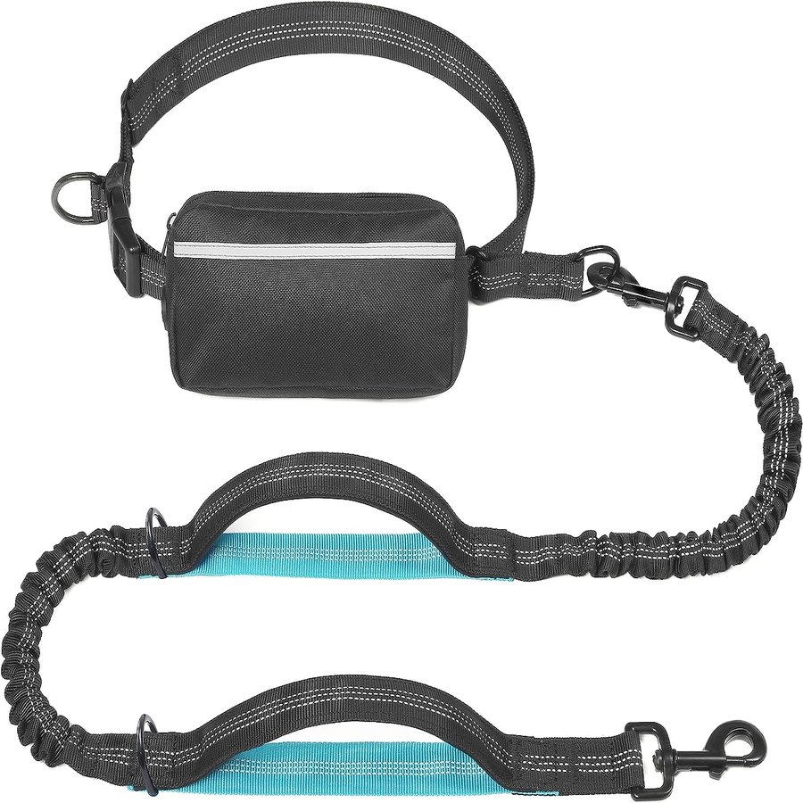 Hands-Free Dog Leash with Zipper Pouch & Bungee, Medium Black