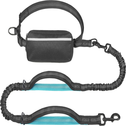 Hands-Free Dog Leash with Zipper Pouch & Bungee, Medium Black