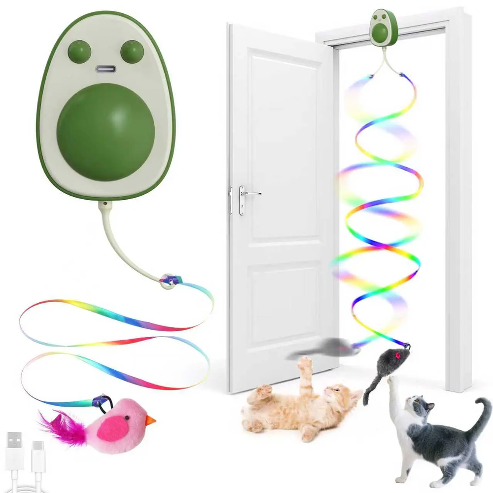 Interactive Cat Toys for Indoor Cats,Electric Hanging Door Clip Kitty Toy(Non Trace Self-Adhesive),Automatic Cat Wand Toy Chase Feather Toys for Bored Indoor Adult & Kitten Cats(Green)