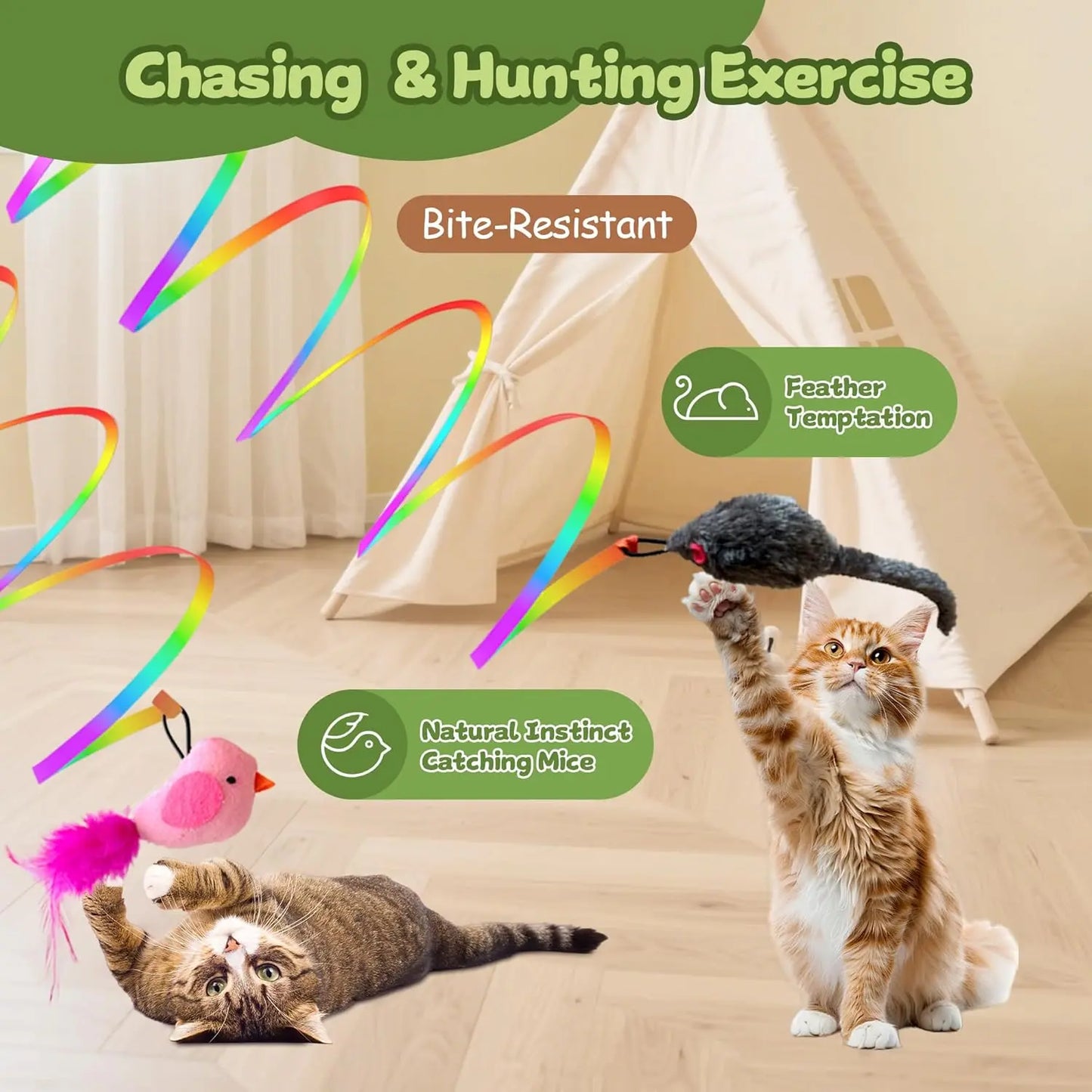 Interactive Cat Toys for Indoor Cats,Electric Hanging Door Clip Kitty Toy(Non Trace Self-Adhesive),Automatic Cat Wand Toy Chase Feather Toys for Bored Indoor Adult & Kitten Cats(Green)