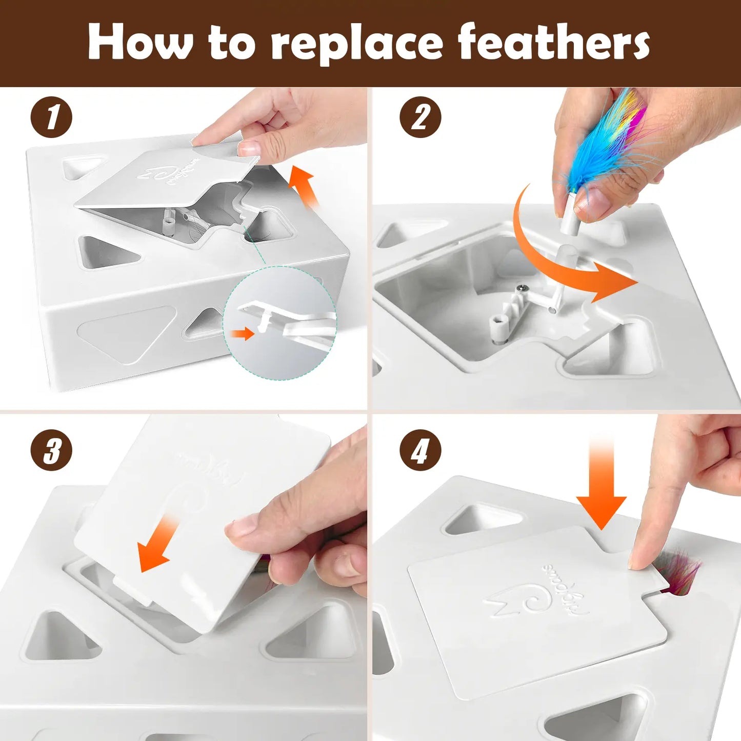 Migipaws Interactive Cat Toy -Migibox without Popskin, Puzzle Toy for Indoor Bored Cats, Automatic Pop Out Feathers from 7 Holes Randomly, Motion Activated, USB Rechargeable