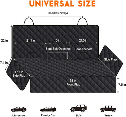 Dog Car Seat Cover, Back Seat Cover for Dogs Pet Car Seat Protector Waterproof Bench Car Seat Cover, Non-Slip Rear Seat Cover Fits Middle Armrest for Most Cars Suvs Trucks - Black