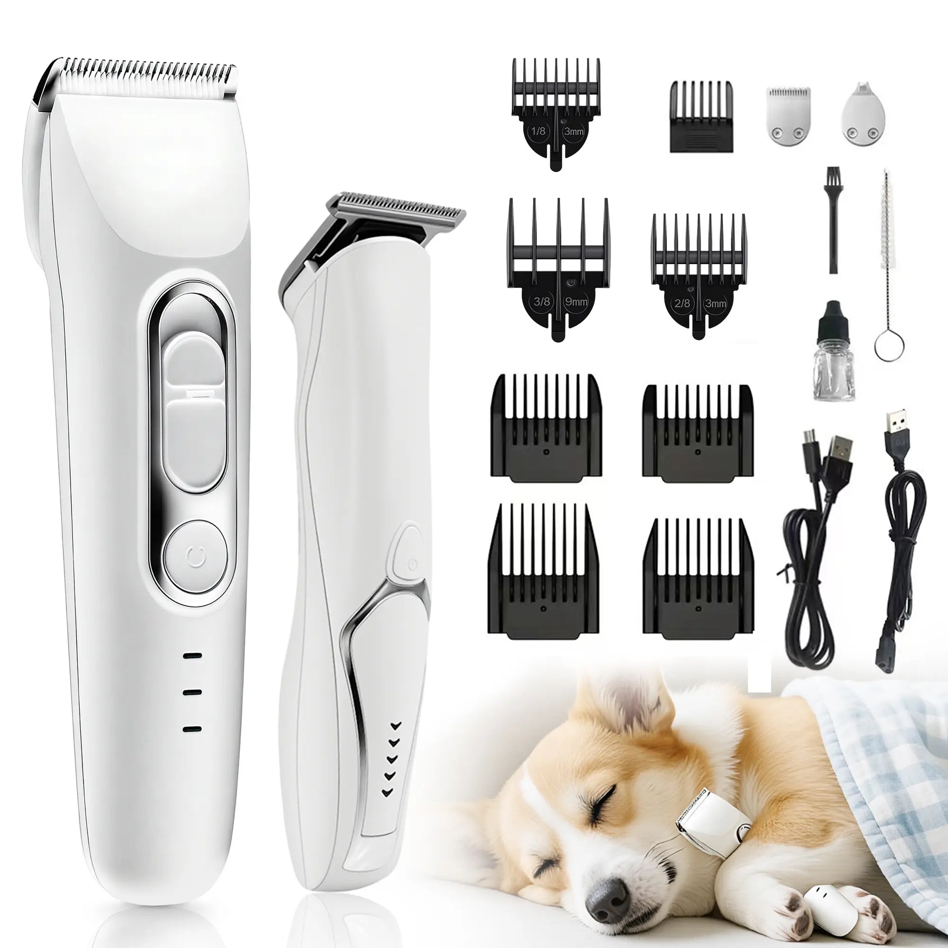 Pet Grooming Kit with 3-In-1 Function Includes 2 Trimmers 15 Accessories Positioning Combs High-Speed 5800 RPM Motor Rechargeable Battery Waterproof Durable Electric Pet Paw Trimmer Rechargeable Pet Trimmer Paw Grooming Trimmer