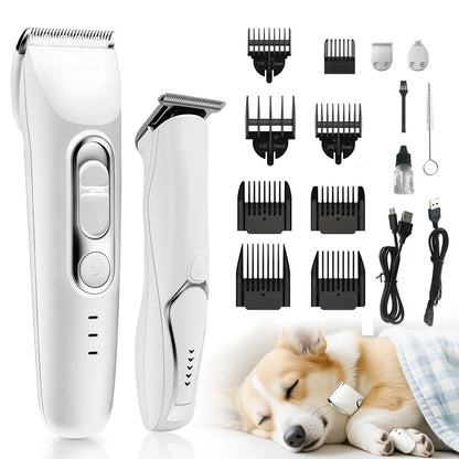 Pet Grooming Kit with 3-In-1 Function Includes 2 Trimmers 15 Accessories Positioning Combs High-Speed 5800 RPM Motor Rechargeable Battery Waterproof Durable Electric Pet Paw Trimmer Rechargeable Pet Trimmer Paw Grooming Trimmer