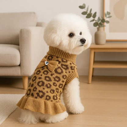 1Pc Adorable Christmas Red Check Dog Sweater Dress with Bow for Small Dogs Winter Warm Dog Turtleneck Sweater Soft Puppy Knitwear Clothes Cute Doggie Dresses for Teacup Dog Yorkie Chihuahua Poodle