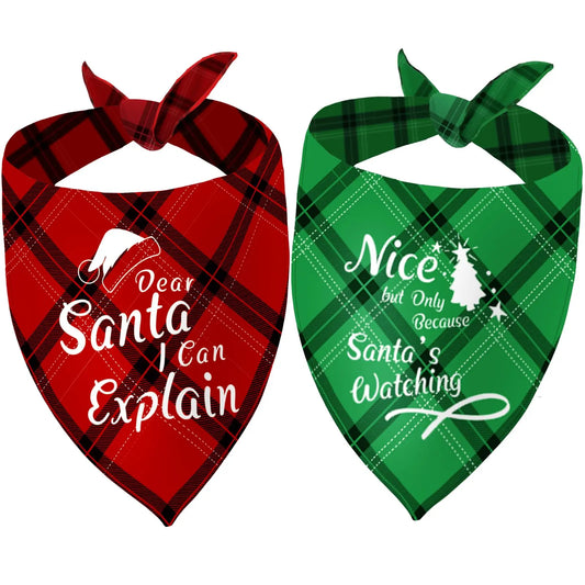 Christmas Dog Bandanas Funny, Dog Christmas Scarf 2 Packs, Pets Christmas Plaid Décor for Medium Large Dogs