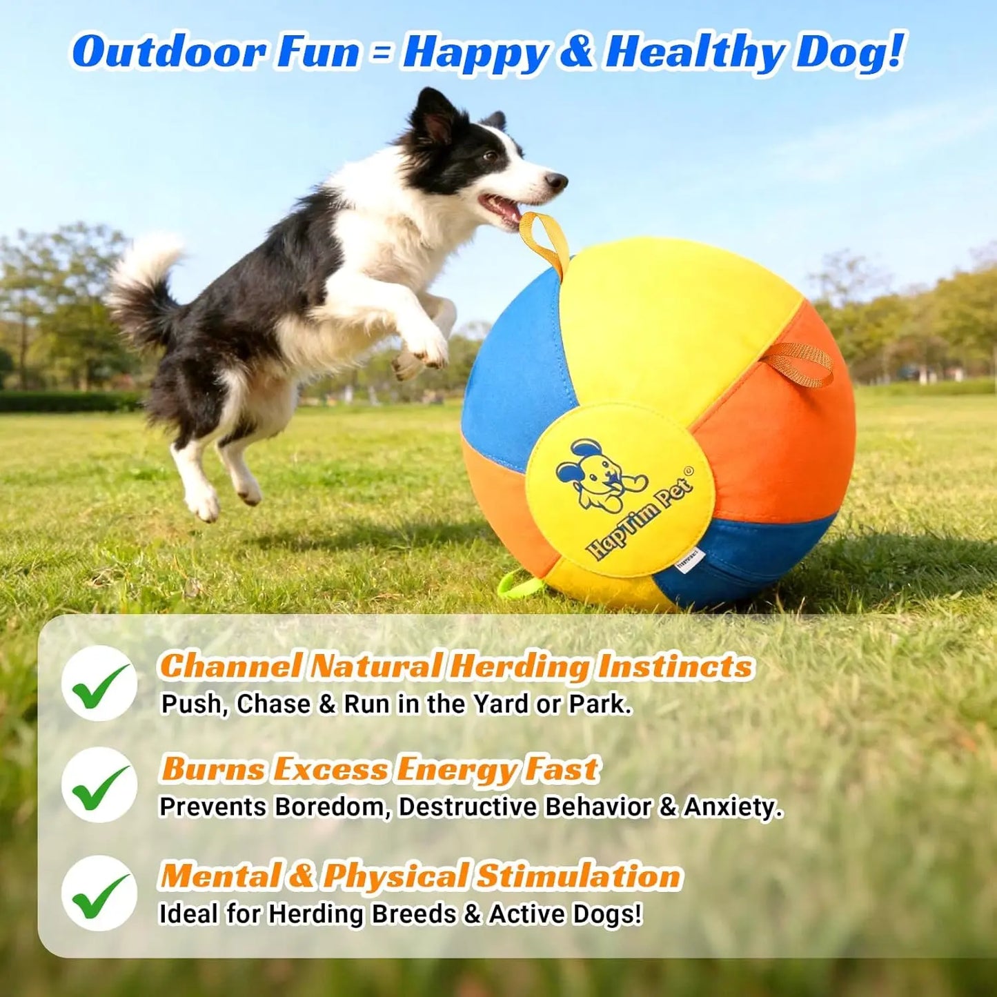 Hap Tim Herding Ball for Dogs Interactive Large Dog Ball with Handles Durable Outdoor Training Dog Toy for Medium to Large Dogs Corgis Australian Shepherd Cattle Dog Border Collie & Horses (NOT for Aggressive Chewing)