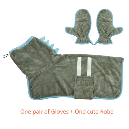 2 Counts Quick-Dry Dog Bathrobe Pet Towels Set, Adjustable Microfiber Robe with Drying Gloves, Ideal for Cold Weather and Beach Swimming Grooming Supplies #GLOBAL PICKS