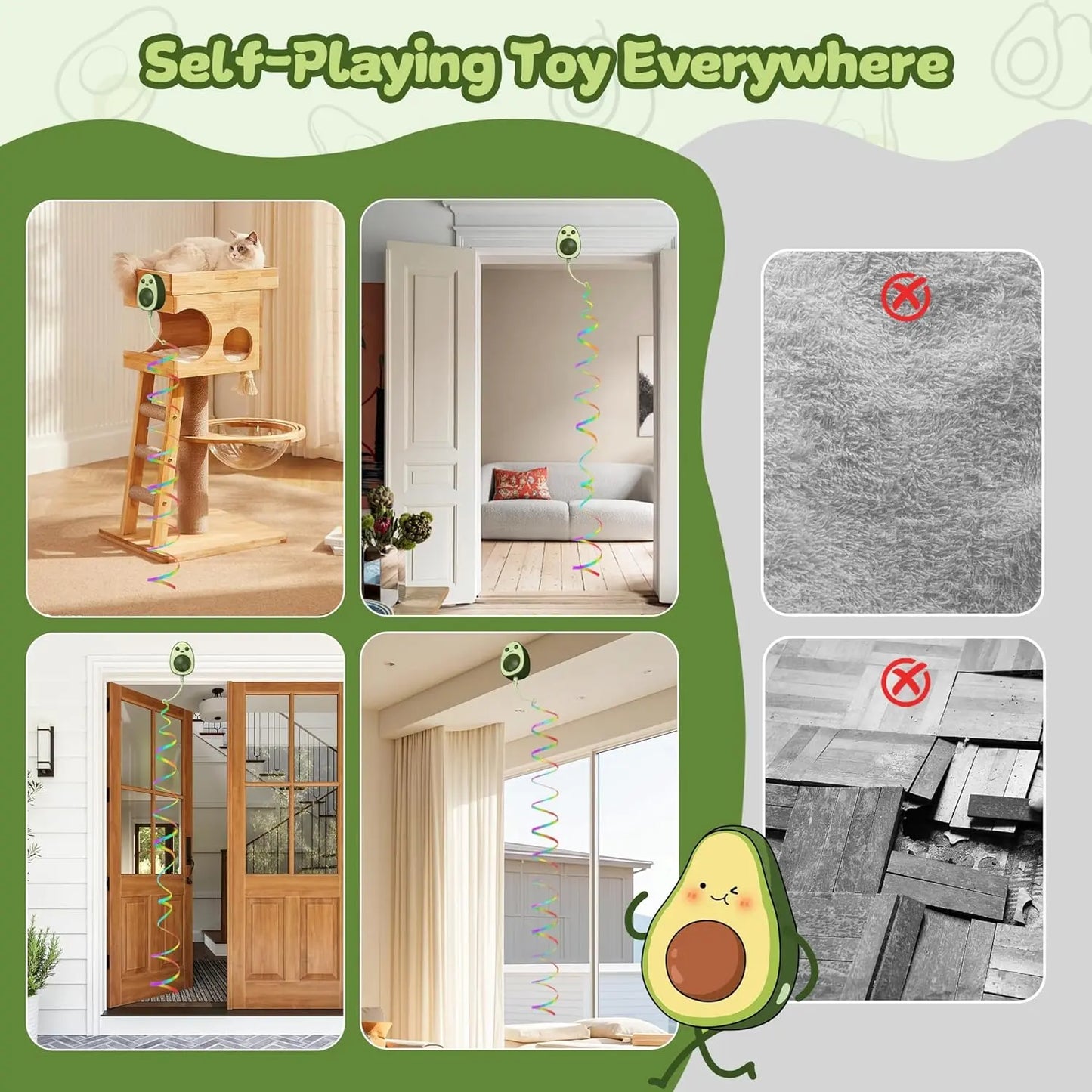 Interactive Cat Toys for Indoor Cats,Electric Hanging Door Clip Kitty Toy(Non Trace Self-Adhesive),Automatic Cat Wand Toy Chase Feather Toys for Bored Indoor Adult & Kitten Cats(Green)