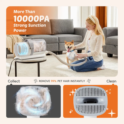 Pet Grooming Vacuum Kit with Cordless Low Noise Dog Clippers, 2.5L Cup, 3 Suction Modes, and 5 Groomer Tools, Hair Trimmer