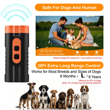 Ultrasonic Dog Barking Deterrent Training Tool - Usb-Rechargeable, Dual Emitters, 50Ft Range, 25Khz Frequency, Flashlight, Portable Grip, Kit Included for Indoor & Outdoor Dog Behavior Control