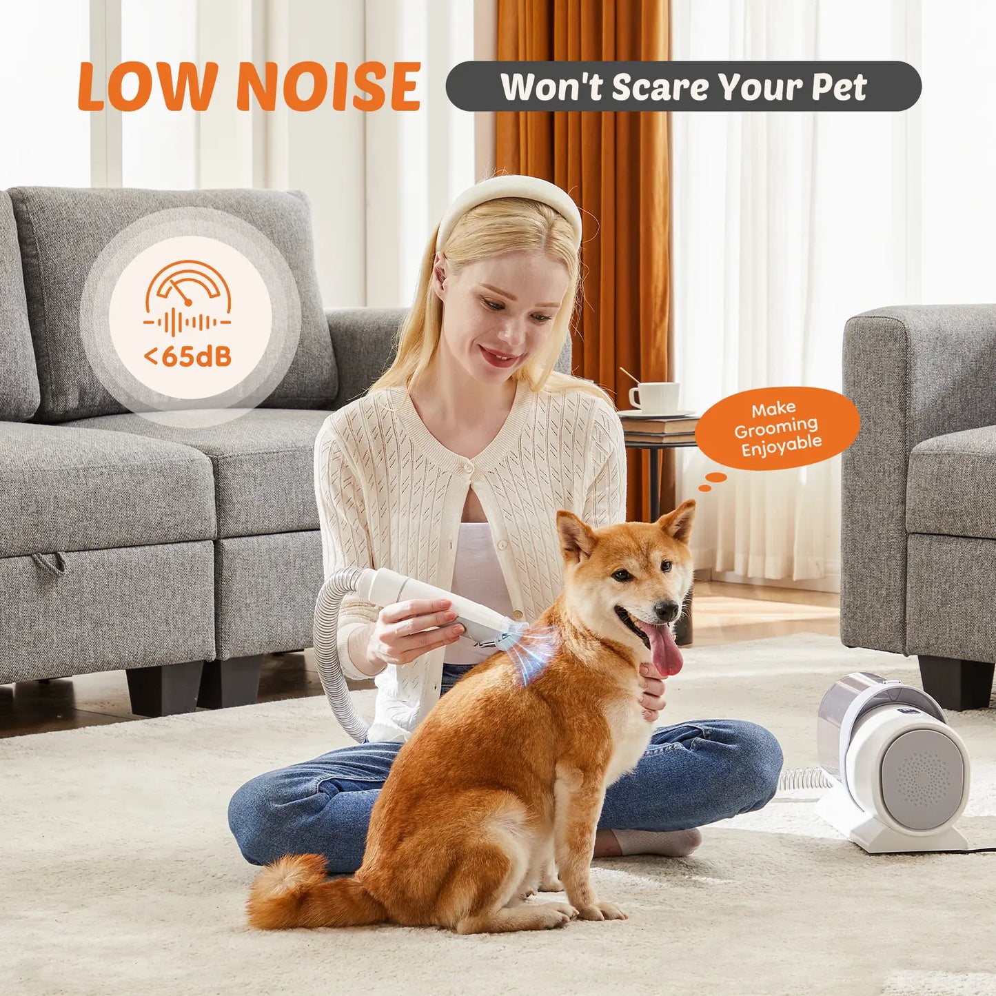 Pet Grooming Vacuum Kit with Cordless Low Noise Dog Clippers, 2.5L Cup, 3 Suction Modes, and 5 Groomer Tools, Hair Trimmer