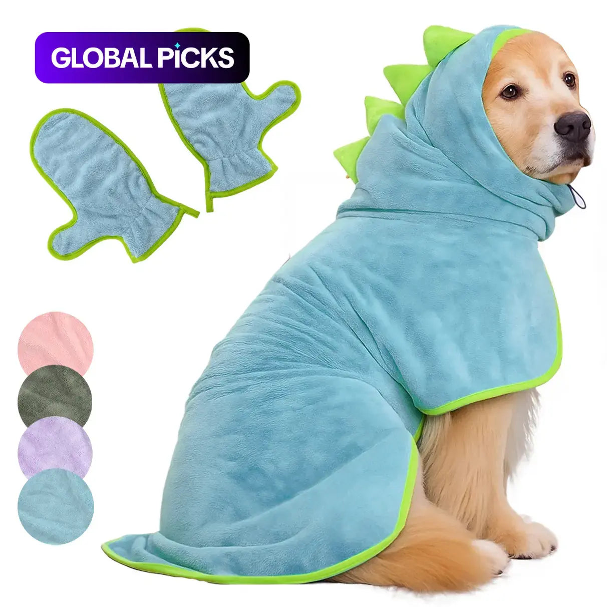 2 Counts Quick-Dry Dog Bathrobe Pet Towels Set, Adjustable Microfiber Robe with Drying Gloves, Ideal for Cold Weather and Beach Swimming Grooming Supplies #GLOBAL PICKS