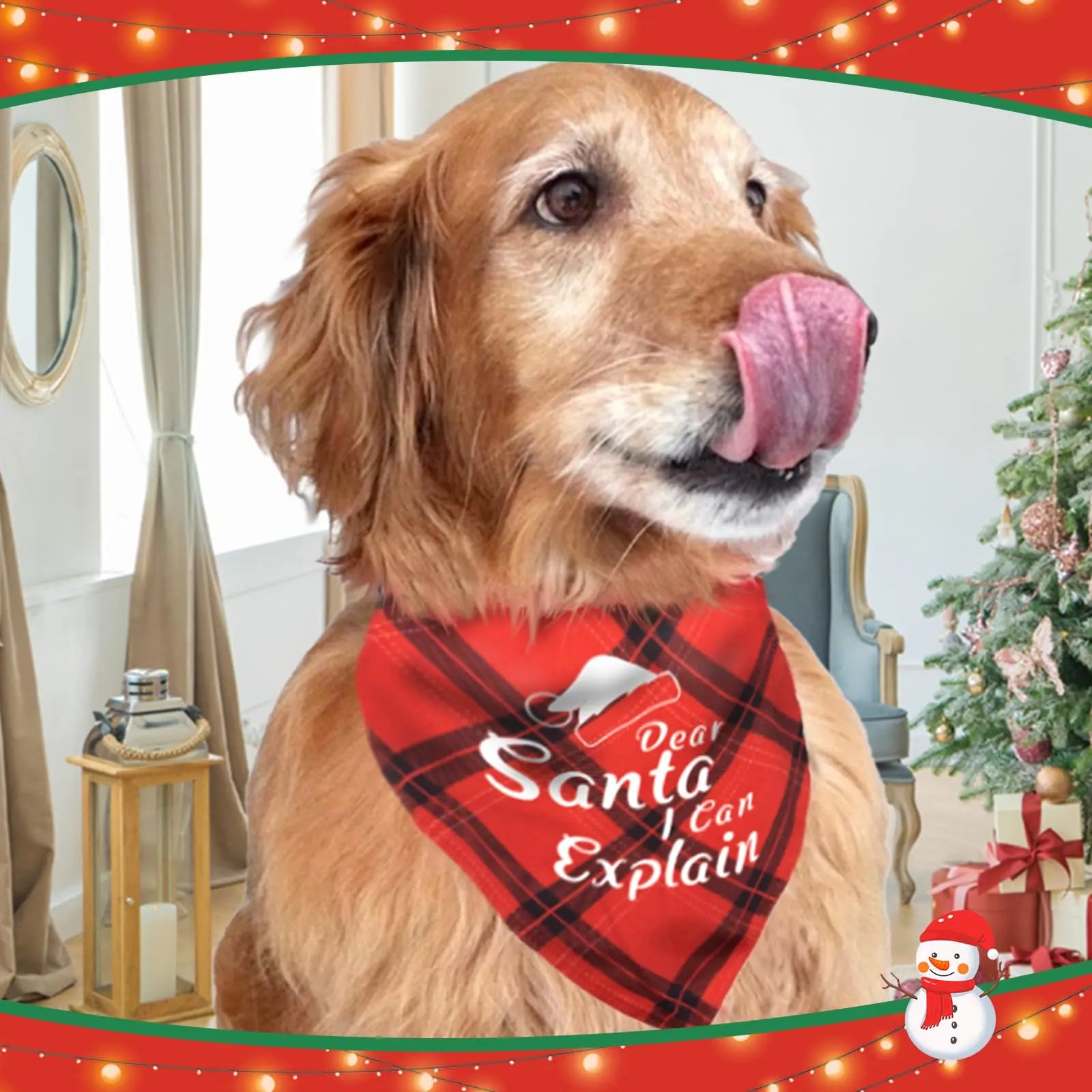 Christmas Dog Bandanas Funny, Dog Christmas Scarf 2 Packs, Pets Christmas Plaid Décor for Medium Large Dogs